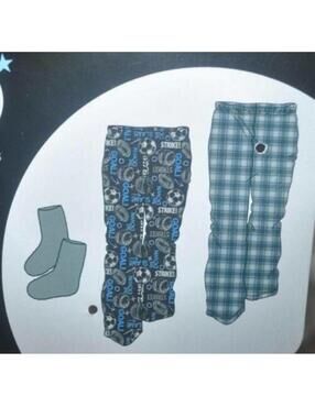 Up Late Pajama Pants 4/5 Boys Sports Plaid 3 Pc Pants & Socks Set Lounge Relax